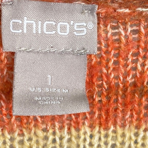 Chico's Brown Orange Ombre Knit Waterfall Cardigan Cotton Wool Boho‎ Autumn Sz 1 - Picture 3 of 8